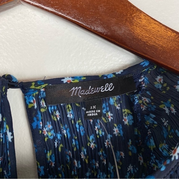 Madewell Crinkle Georgette Flared Hem Mini Dress Floral Blue Plus Size 1X NWT - Picture 12 of 13